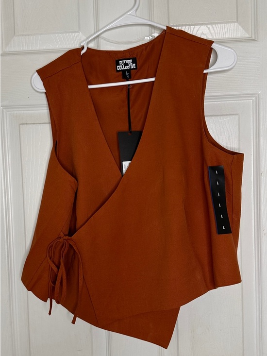 Future Collective Tops - Future Collective Rust Wrap-Front Sleeveless Blouse